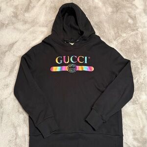 Gucci Black Hoodie with Multicolor Logo